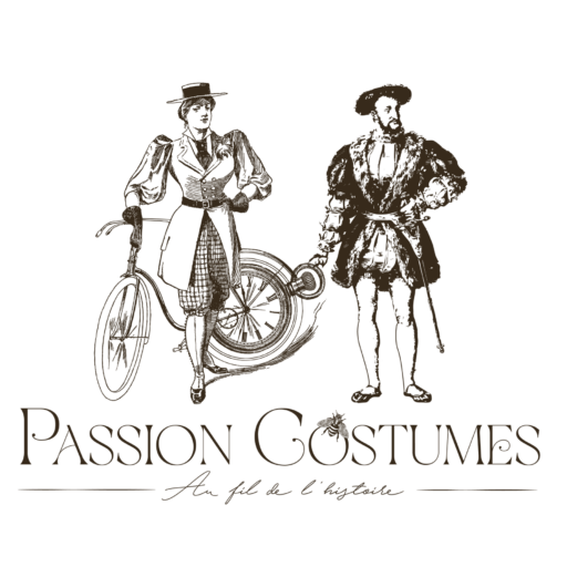 logo passion costumes, femme victorienne, homme renaissance, François 1er, vélo, temps qui passe,